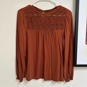 Loft Burnt Orange Peasant Top Size Small